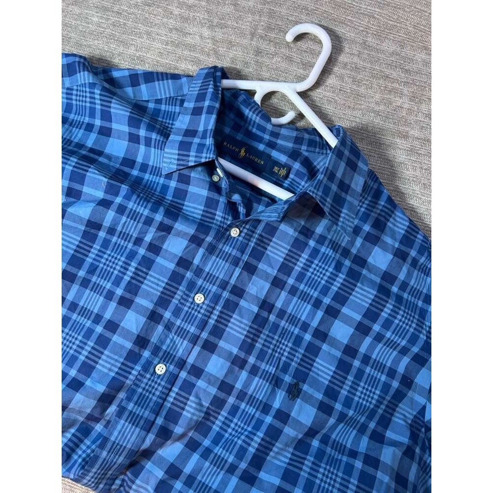 Ralph Lauren Plaid Button Down Shirt Men's 3XLT Blue Short Sleeves Casual